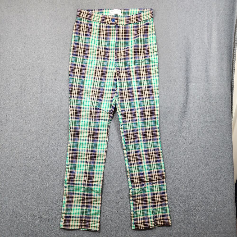 Urban Outfitters Womens Pants US 6 Green Plaid High Rise Straight Leg Split Hem